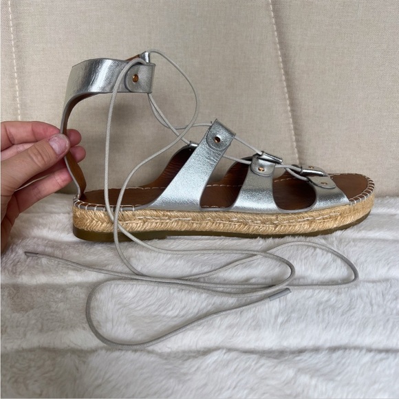 CHARLOTTE STONE Silver Metallic Leather Joni Gladiator Espadrille Sandals Sz 10 - Picture 10 of 16